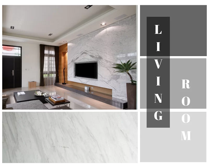 Living Room With Marble Feature Wall