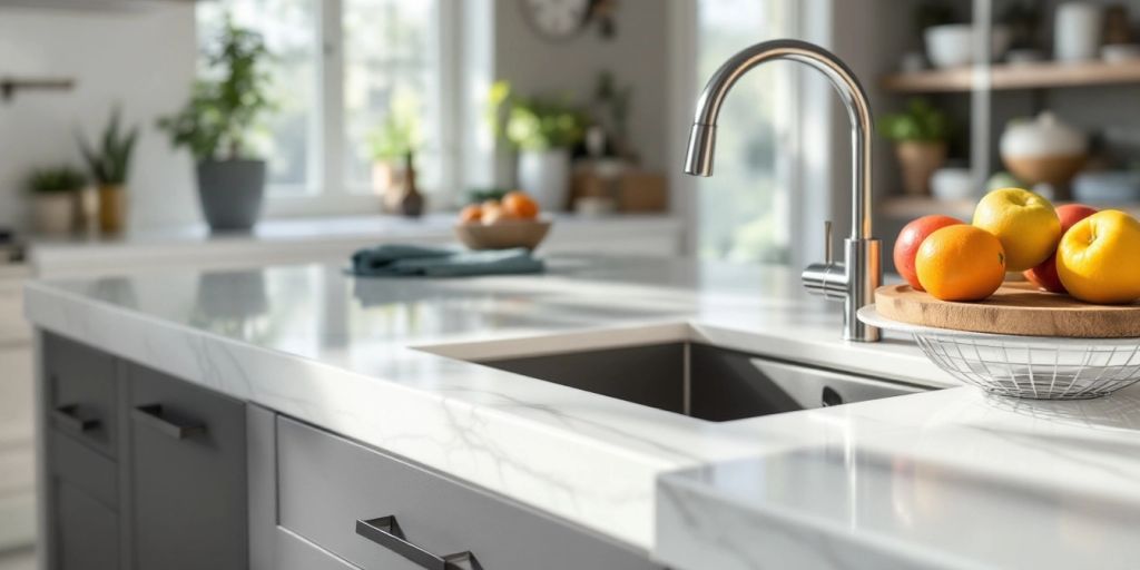 Modern Kitchen With Silestone Countertops And Elegant Design.