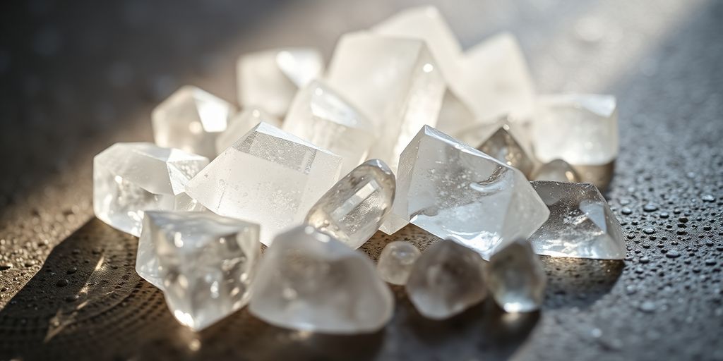 Close-Up Of Sparkling Quartz Crystals On A Surface.